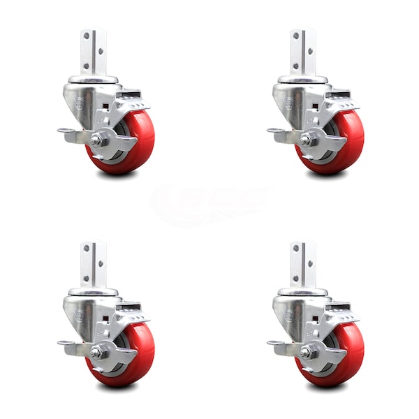 Service Caster 3.5 Inch Red Poly Wheel Swivel 7/8 Inch Square Stem Caster Set with Brake SCC SCC-SQ20S3514-PPUB-RED-TLB-78-4 - main